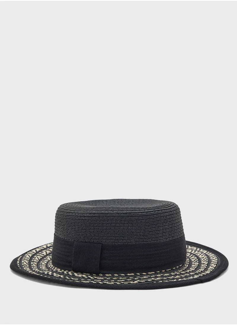 ELLA Aztec Detail Wide Brim Staw Hat