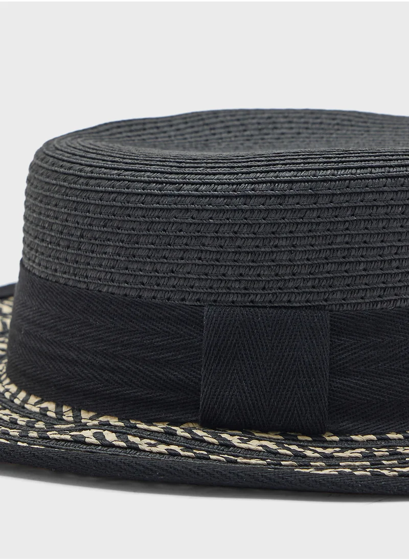 ELLA Aztec Detail Wide Brim Staw Hat