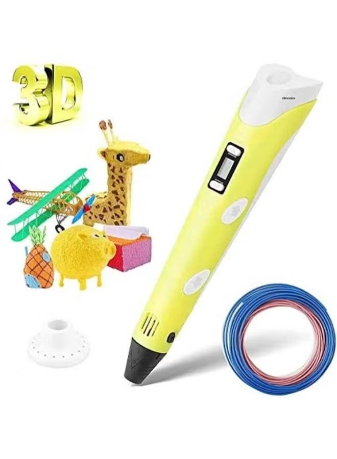 TIGER 3D Printing Pen with LCD Display Compatible with 1.75mm PLA/ABS Filament – USB Powered, Perfect Creative Gift for Kids & Adults – Yellow - Image 1