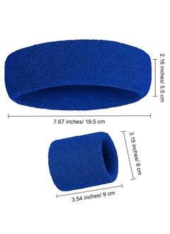 Bememo Bememo Striped Sweatbands Set - 2 Sports Headbands and 4 Wristbands for Men and Women (Blue, 6 Pieces)  - Image 3
