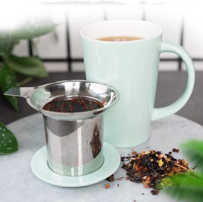 كلاراكو كوب شاي سيراميك من كلاركو، سعة 450 مل، مع مصفاة وغطاء، كوب شاي أخضر مع فلتر للشاي والحليب والقهوة وأوراق الشاي السائبة - Image 3