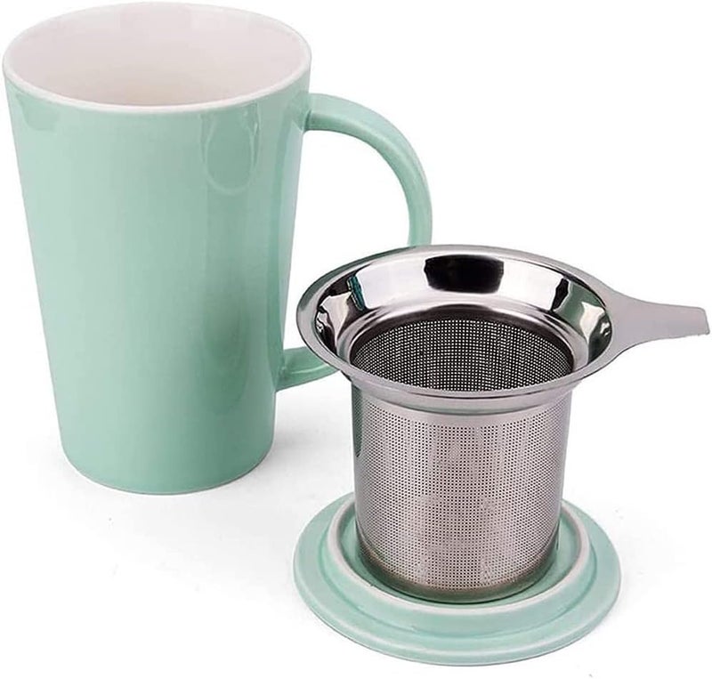 كلاراكو كوب شاي سيراميك من كلاركو، سعة 450 مل، مع مصفاة وغطاء، كوب شاي أخضر مع فلتر للشاي والحليب والقهوة وأوراق الشاي السائبة - Image 1
