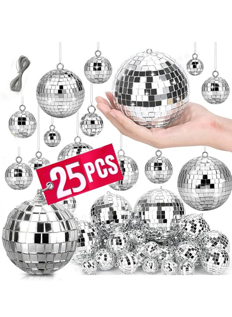 YOUGE 25 Pcs Silver Bright Disco Ball Decor, 3CM / 5CM /4CM/ 6CM Silver Bright Reflective Mirror Balls, Used for Party Decoration, Lighting Effects, Home Decoration, Stage Props - Image 1