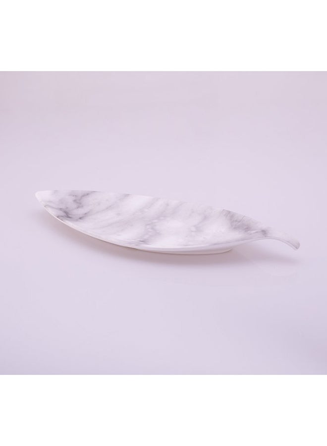 Bright Designs Melamine Matt Leaf Serving Plate 
Set of 2 (L 36cm W 15cm) White Marble - Image 1