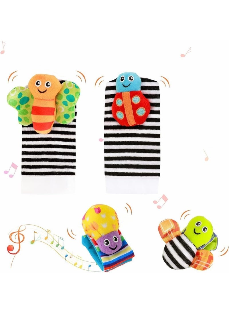 erorex Baby Wrist Rattles and Foot Finder Socks Set Colorful Animal Plush Toys for Infant Development and Sensory Learning - Image 2