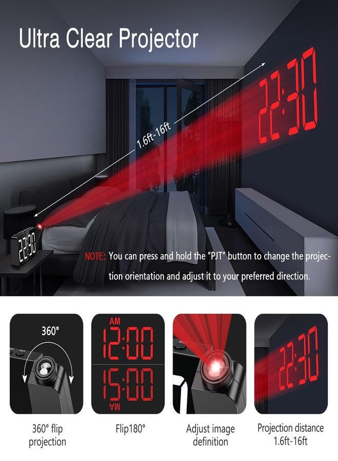 LOFICOPER ساعة منبه LOFICOPER للإسقاط الضوئي لغرفة النوم، ساعة منبه رقمية مزودة بجهاز عرض قابل للدوران 180 درجة، وشاشة LED كبيرة مقاس 7.4 بوصة، وإمكانية تعديل السطوع ومستوى الصوت، مناسبة لكبار السن والمراهقين ومن ينامون نوماً عميقاً - Image 3