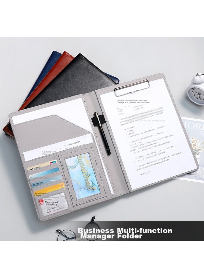 Simaa A4 High-end Leather Folder, Business Office Folding Clipboard, Writing Board, Meeting Folder, Signing Clipboard, Multifunctional Briefcase, Black - Image 3