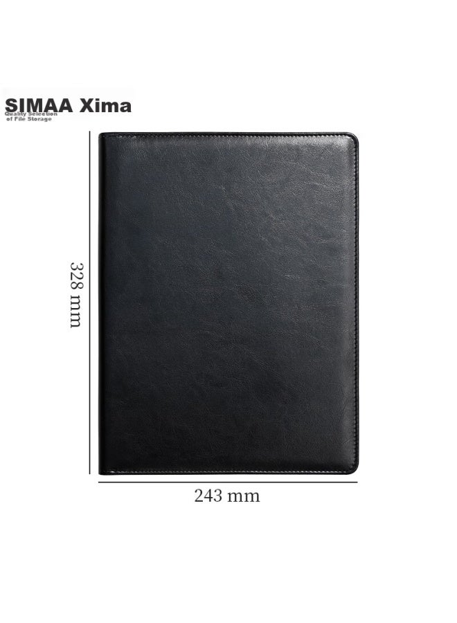 Simaa A4 High-end Leather Folder, Business Office Folding Clipboard, Writing Board, Meeting Folder, Signing Clipboard, Multifunctional Briefcase, Black - Image 1