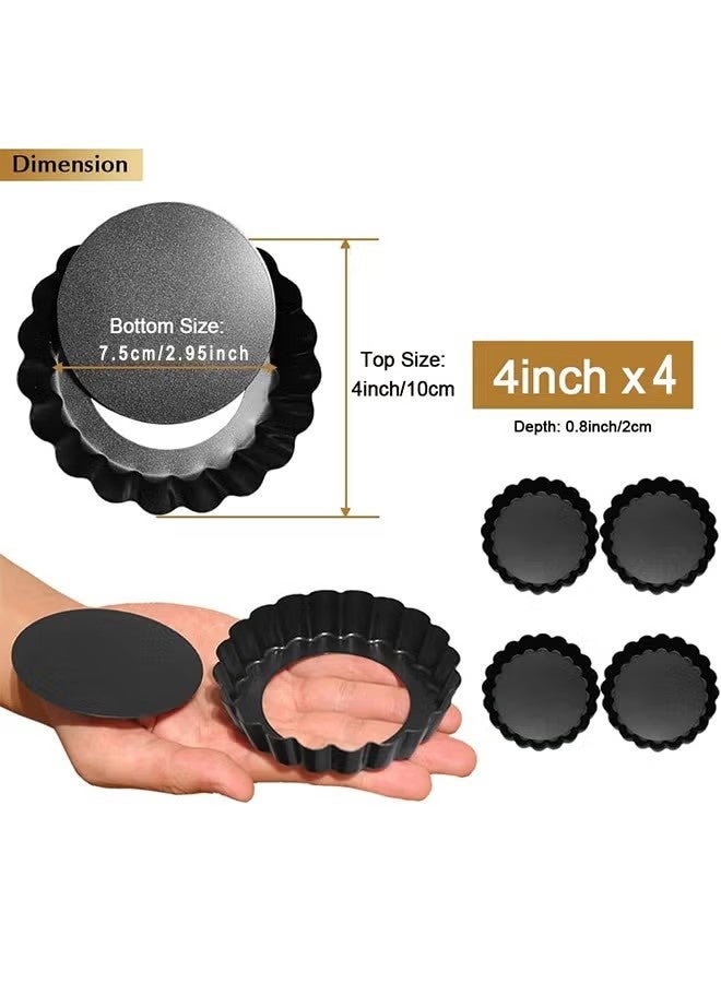 YJ 2Packs Mini Tart Pans 4 Inch With Removable Bottom Round Nonstick Quiche Pan Heavy Duty Fluted Side For Pies Mousse Cakes Dessert Baking, With Removable Bottom, Black - Image 2