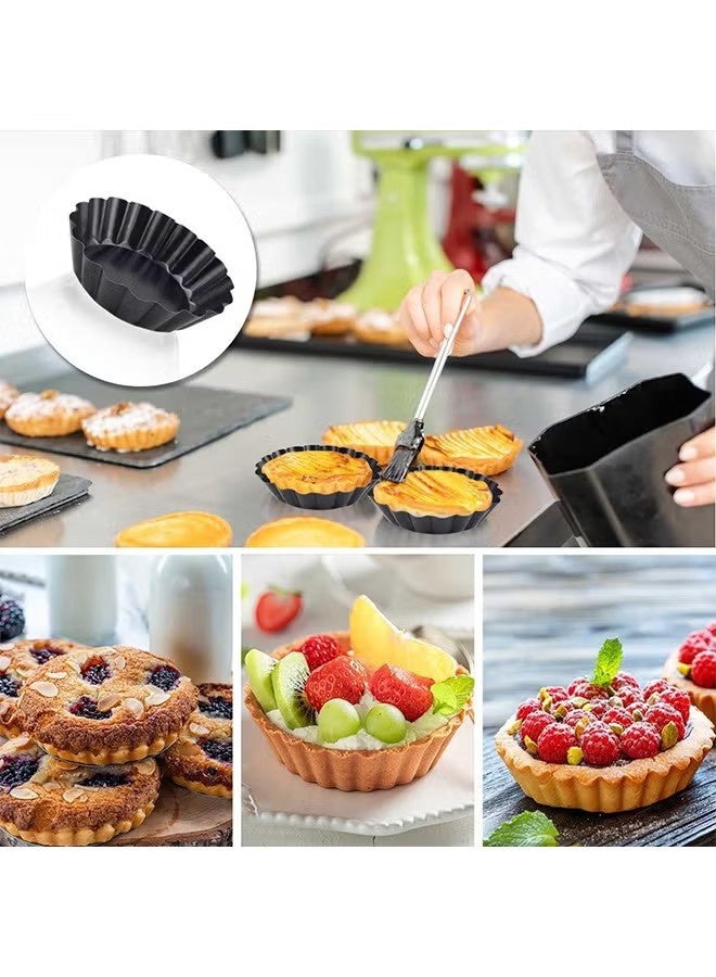 YJ 2Packs Mini Tart Pans 4 Inch With Removable Bottom Round Nonstick Quiche Pan Heavy Duty Fluted Side For Pies Mousse Cakes Dessert Baking, With Removable Bottom, Black - Image 5