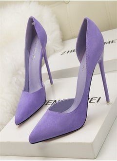 Eloshman 10cm Fashionable And Minimalist Slim Heel Suede Shallow Mouthed Pointed Women's Singles ShPurpleoes  - Image 2