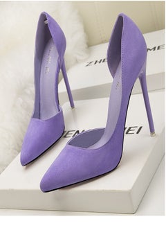 Eloshman 10cm Fashionable And Minimalist Slim Heel Suede Shallow Mouthed Pointed Women's Singles ShPurpleoes  - Image 3