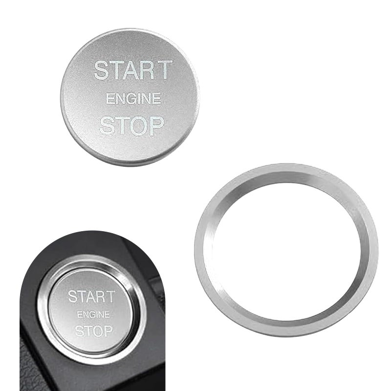 winterrock Car Engine Start Stop Push Botton Cover Aluminum Key Ignition Switch Knob Ring Protector Cool Push Start Button Cover with Metal Ring Compatiable with A4 A5 A6 Q5 Q7 Silver - Image 3