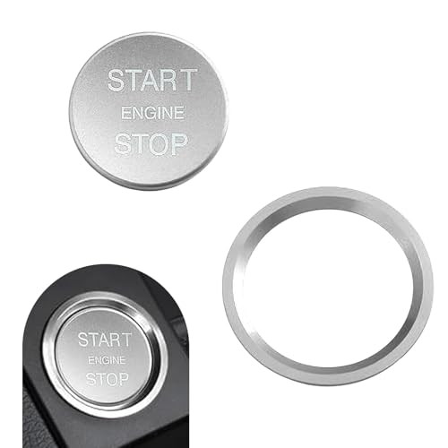 winterrock Car Engine Start Stop Push Botton Cover Aluminum Key Ignition Switch Knob Ring Protector Cool Push Start Button Cover with Metal Ring Compatiable with A4 A5 A6 Q5 Q7 Silver - Image 1