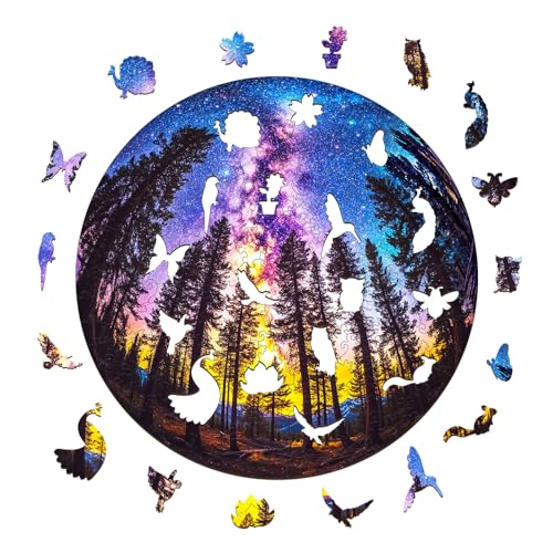 Jigfoxy Wooden Puzzle for Adults Galactic Forest Jigsaw Puzzles for Adult Unique Animal Shape Wood Cut Puzzles Christmas Thanksgiving Gifts for Friends Family M114 114in200pcs - Image 5