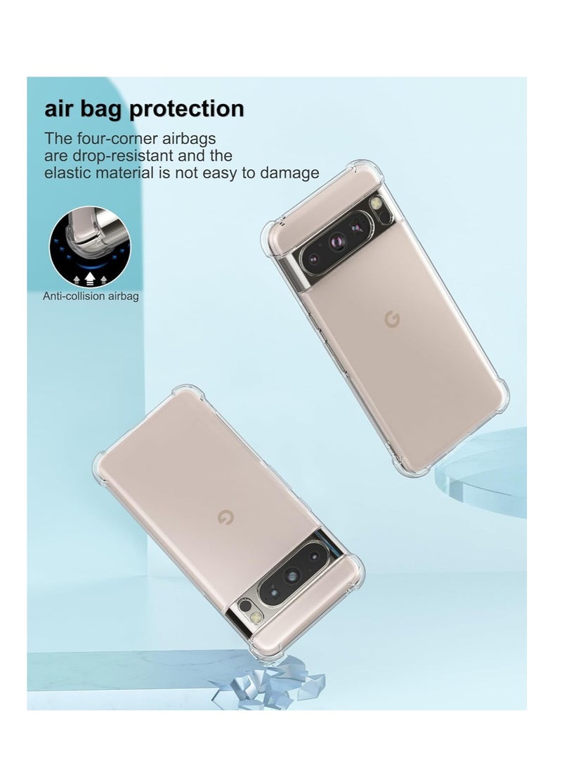 Aookay [1+2] For Google Pixel 8 Clear Case with Tempered Glass Screen Protector(2pcs), Soft TPU Four Corner Bumper Airbag Anti-drop Protection, Ultra-thin Transparent Cover (Google Pixel 8)  - Image 3