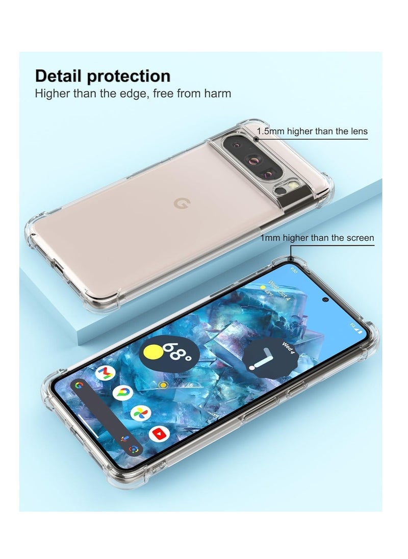 Aookay [1+2] For Google Pixel 8 Clear Case with Tempered Glass Screen Protector(2pcs), Soft TPU Four Corner Bumper Airbag Anti-drop Protection, Ultra-thin Transparent Cover (Google Pixel 8)  - Image 5