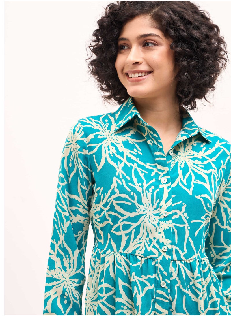 Salt Attire Women's  Elegant Floral Pattern Dress with Cuffed Sleeves and Shirt Collar in Over-the-Knee Length Perfect for Any Occasion and Crafted for Comfort and Style  - Image 2