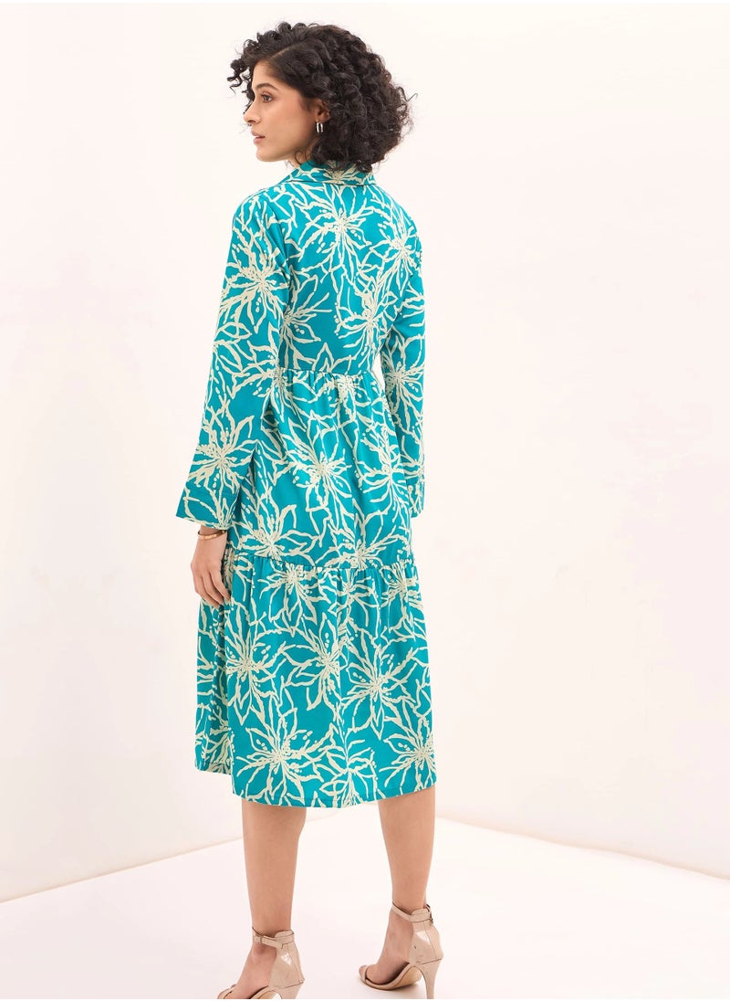 Salt Attire Women's  Elegant Floral Pattern Dress with Cuffed Sleeves and Shirt Collar in Over-the-Knee Length Perfect for Any Occasion and Crafted for Comfort and Style  - Image 5