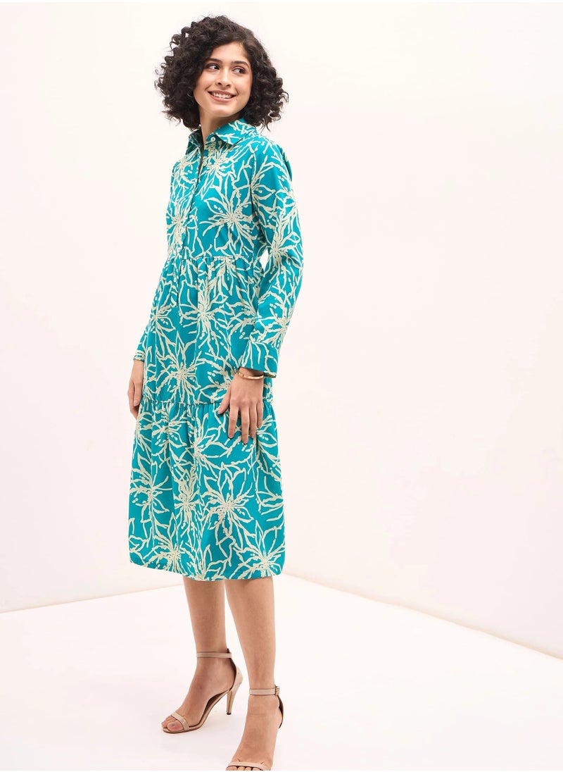 Salt Attire Women's  Elegant Floral Pattern Dress with Cuffed Sleeves and Shirt Collar in Over-the-Knee Length Perfect for Any Occasion and Crafted for Comfort and Style  - Image 4