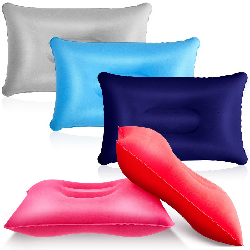 Maitys 5 Pieces Inflatable Travel Pillow Portable Compact Air Pillow Flocked Fabric Backpacking for Camping Hiking Home Office Sleeping Neck Head Lumbar Support(13.39 x 8.66 Inches,Multicolor) - Image 1
