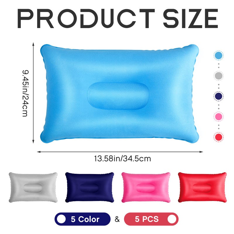 Maitys 5 Pieces Inflatable Travel Pillow Portable Compact Air Pillow Flocked Fabric Backpacking for Camping Hiking Home Office Sleeping Neck Head Lumbar Support(13.39 x 8.66 Inches,Multicolor) - Image 2