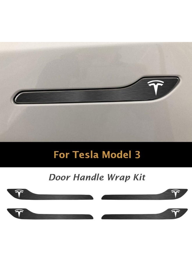 IPG for Tesla Model 3 / Model Y Door Handle Decal Sticker Wrap Kit (Set of 4) with Tesla Logo (Midnight Silver Brushed Aluminum) - Image 2
