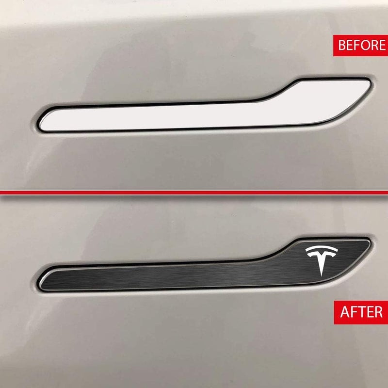IPG for Tesla Model 3 / Model Y Door Handle Decal Sticker Wrap Kit (Set of 4) with Tesla Logo (Midnight Silver Brushed Aluminum) - Image 3