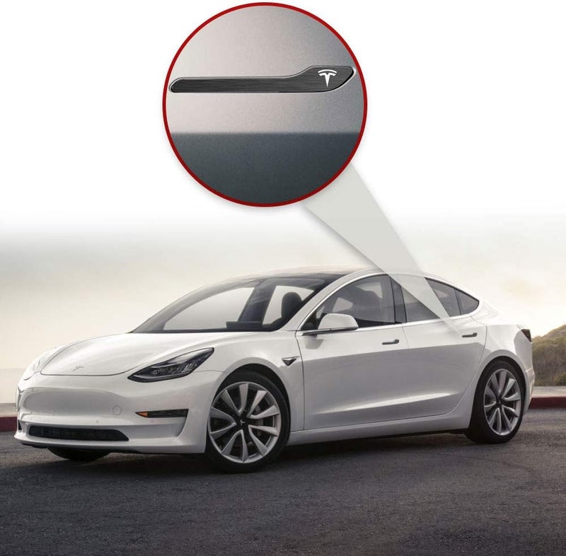 IPG for Tesla Model 3 / Model Y Door Handle Decal Sticker Wrap Kit (Set of 4) with Tesla Logo (Midnight Silver Brushed Aluminum) - Image 4