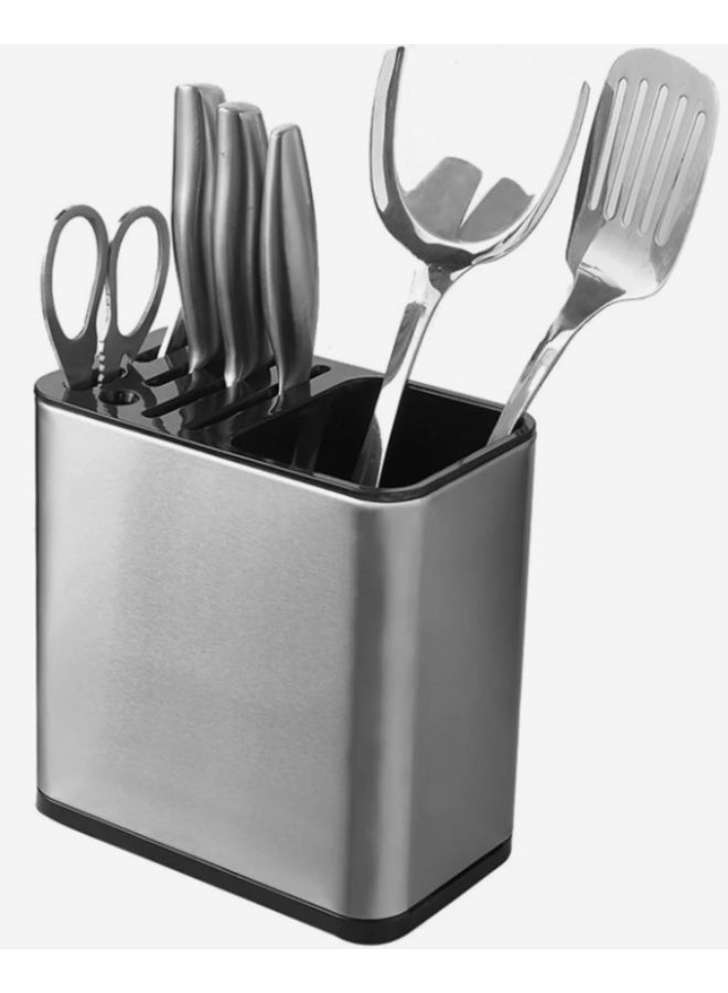 أي كي دي سي حامل سكاكين وأدوات مطبخ عالمي 2 في 1 من الفولاذ المقاوم للصدأ من AKDC Professional – منظم تخزين آمن متعدد الفتحات (196×118×201 مم) - Image 2