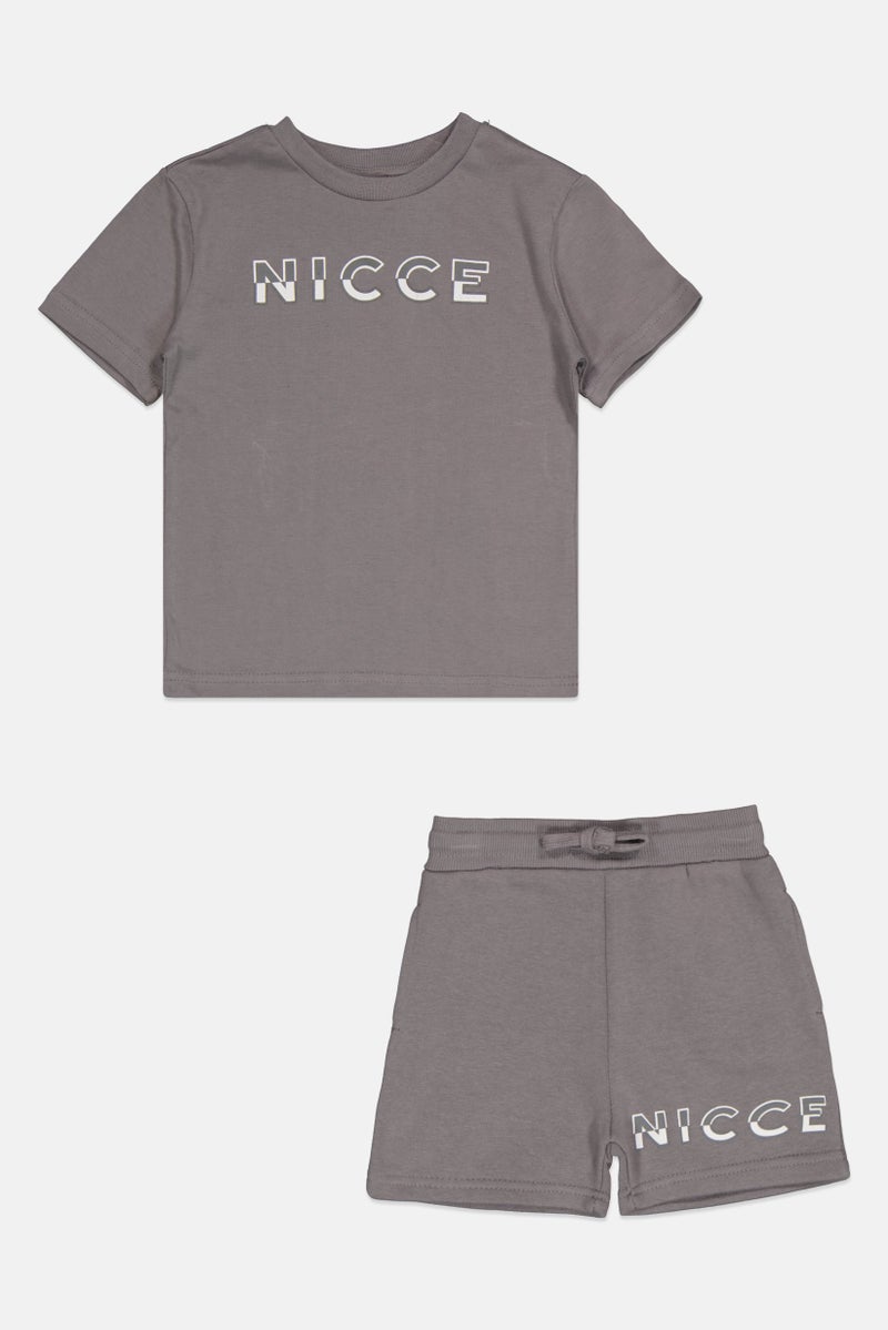 Nicce Toddlers 2 Peices Boy Brand Logo Top And Short Set, Grey  - Image 1