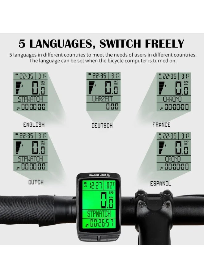 Wireless Bicycle Computer, 5-Language 2.36-Inch LED Screen, IPX7 Waterproof, 1-Year Battery Life, Multifunction Backlight Cycling Computer, MTB Road Bike Compatible - Image 5