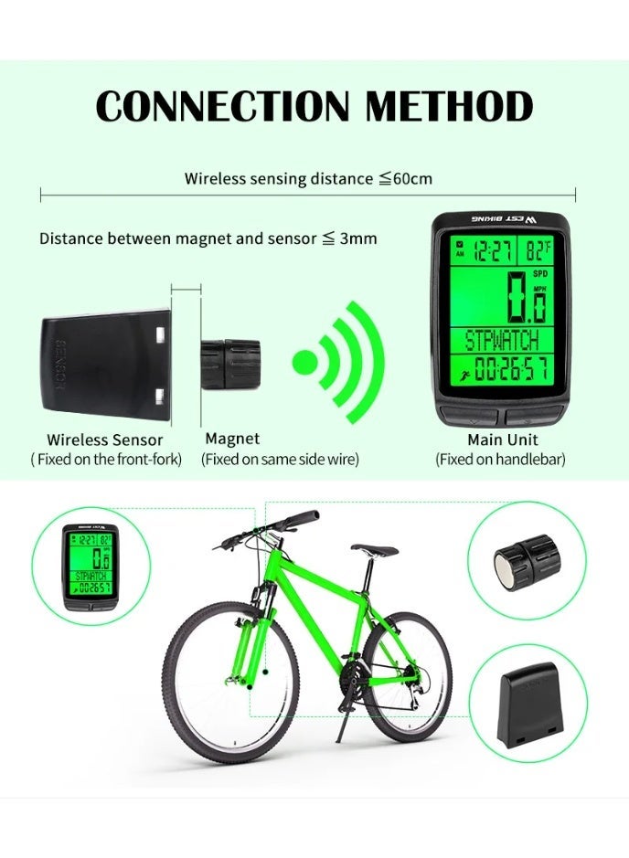 Wireless Bicycle Computer, 5-Language 2.36-Inch LED Screen, IPX7 Waterproof, 1-Year Battery Life, Multifunction Backlight Cycling Computer, MTB Road Bike Compatible - Image 4