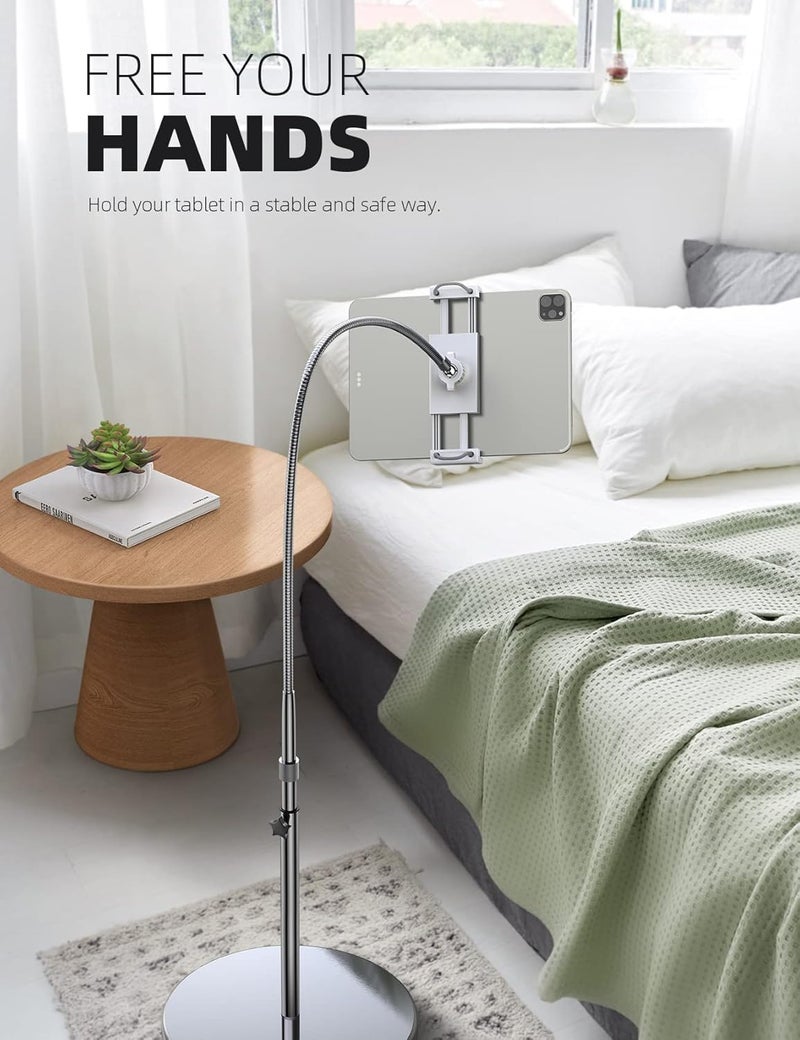 Lamicall Tablet Floor Stand Gooseneck - Swivel Tablet Holder Mount with Adjustable Height & 10.6lb Stable Base, for iPad mini Air Pro 12.9/9.7, Tab, Kindle, iPhone Air 17 Pro Max, Phones (4.7-13") - Image 3
