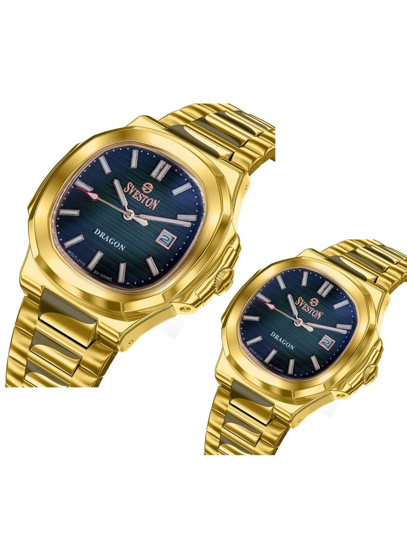 Sveston Dragon Analog Quartz Green Dial Stainless Steel Couple Set Watch SV 9348 - Image 2