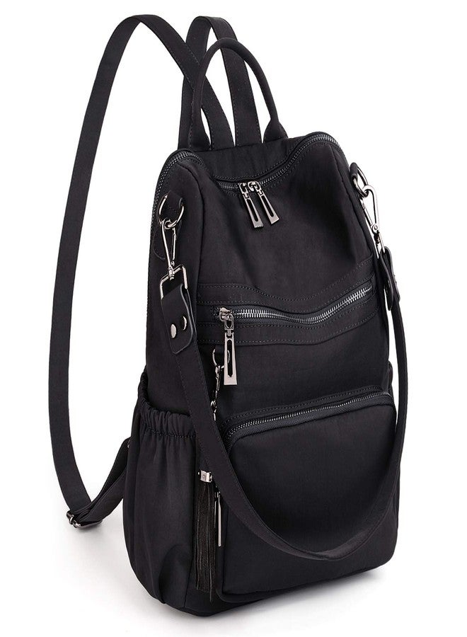 يو تي أوه حقيبة ظهر نسائية من UTO، مصنوعة من قماش النايلون، حقيبة ظهر أنيقة بتصميم عصري، حقيبة سفر قابلة للتحويل، حقيبة كتف مزينة بشرابة، لون أسود - Image 1