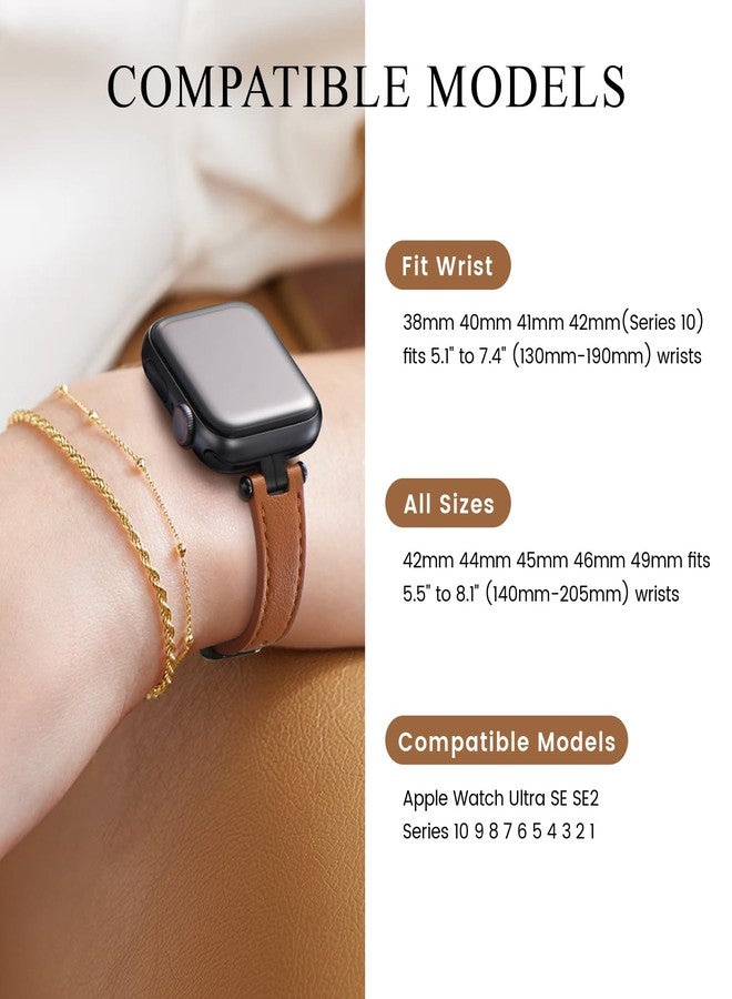 سوار جلدي رفيع من STIROLL متوافق مع أساور ساعة Apple Watch 41 مم و40 مم و38 مم و42 مم (سلسلة 11 و10) للنساء، سوار جلدي أنيق من أعلى الحبوب معصم رفيع لساعة iWatch SE3/2/1 سلسلة 9 و8 و7 و6 و5 و4 و3 و2 و1، بني/أسود - Image 5