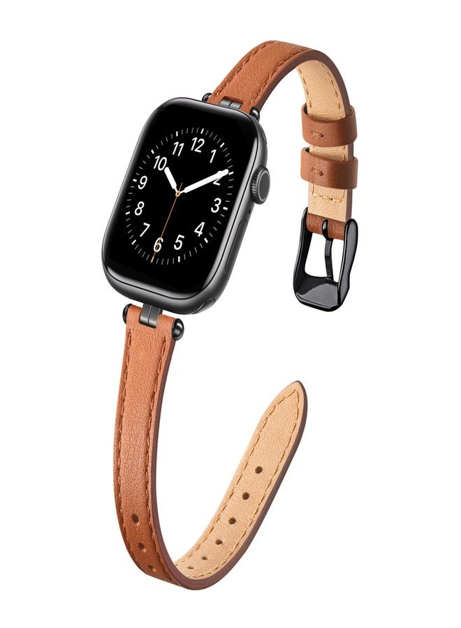 سوار جلدي رفيع من STIROLL متوافق مع أساور ساعة Apple Watch 41 مم و40 مم و38 مم و42 مم (سلسلة 11 و10) للنساء، سوار جلدي أنيق من أعلى الحبوب معصم رفيع لساعة iWatch SE3/2/1 سلسلة 9 و8 و7 و6 و5 و4 و3 و2 و1، بني/أسود - Image 1