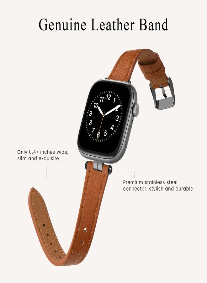 سوار جلدي رفيع من STIROLL متوافق مع أساور ساعة Apple Watch 41 مم و40 مم و38 مم و42 مم (سلسلة 11 و10) للنساء، سوار جلدي أنيق من أعلى الحبوب معصم رفيع لساعة iWatch SE3/2/1 سلسلة 9 و8 و7 و6 و5 و4 و3 و2 و1، بني/أسود - Image 4