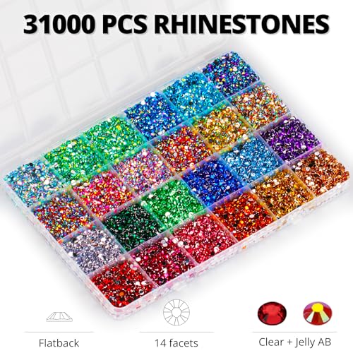Worthofbest 31000Pcs Rhinestones for Bedazzling, 3mm Bedazzler Kit with Flatback Rhinestones for Clothes Crafting Crafts Nails Clothing, Flat Back Resin Rainbow Colorful Colored Crystal with B 7000 Glue Clear - Image 3
