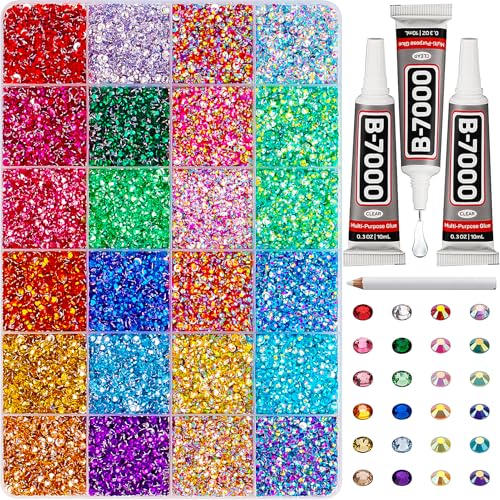 Worthofbest 31000Pcs Rhinestones for Bedazzling, 3mm Bedazzler Kit with Flatback Rhinestones for Clothes Crafting Crafts Nails Clothing, Flat Back Resin Rainbow Colorful Colored Crystal with B 7000 Glue Clear - Image 1