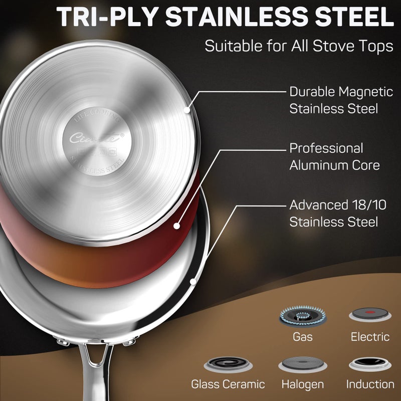 Ciwete 2 Quart Sauce Pan With Lid Tri Ply Stainless Steel Saucepan 2 Qt With Stainless Steel Lid 2 Measuring Lines Upgraded Packaging Cool Ergonomic Handle Dishwasher & Oven Safe - Image 2