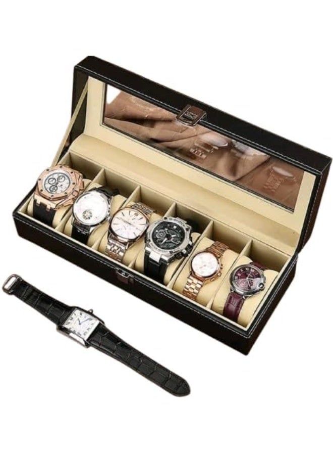 Luxury Watch Storage Box – 6-Slot Watch Organizer with Clear Glass Lid  - Image 1