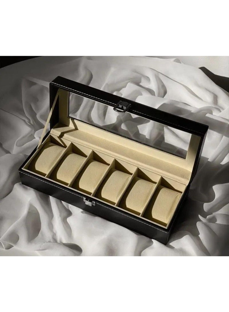 Luxury Watch Storage Box – 6-Slot Watch Organizer with Clear Glass Lid  - Image 3