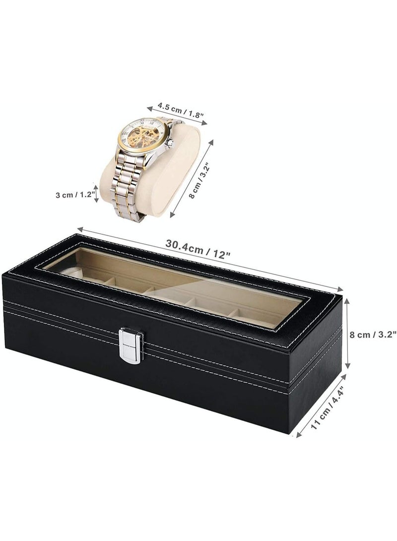 Luxury Watch Storage Box – 6-Slot Watch Organizer with Clear Glass Lid  - Image 4