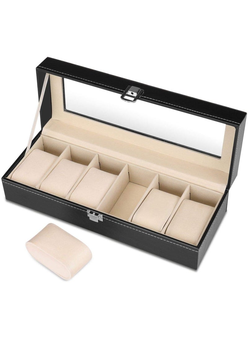 Luxury Watch Storage Box – 6-Slot Watch Organizer with Clear Glass Lid  - Image 2