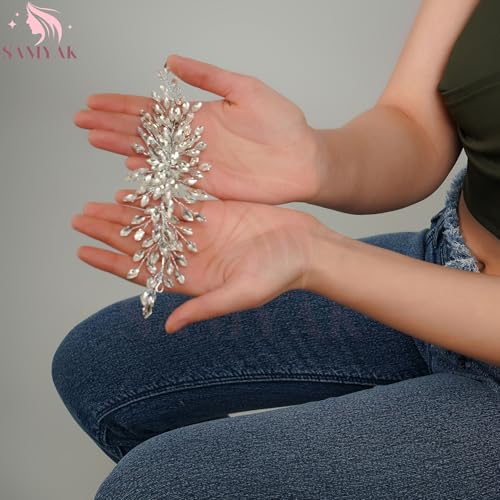 Samyak Handmade Studded Hair Tiara | Vine | Hair Chain | Headband | Hair Clip for Bridal Bridesmaid Wedding Anniversary (Pack of 1) (Silver) - Image 4