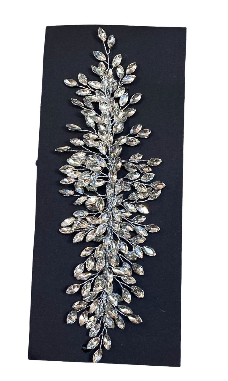 Samyak Handmade Studded Hair Tiara | Vine | Hair Chain | Headband | Hair Clip for Bridal Bridesmaid Wedding Anniversary (Pack of 1) (Silver) - Image 1