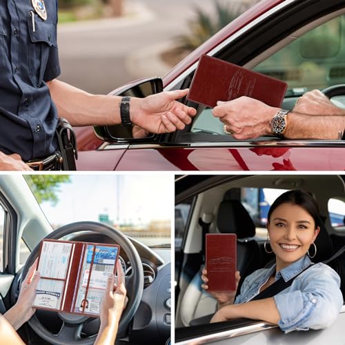 Peisicne Car Registration and Insurance Card Holder for Women Men, Dark Brown Glove Box Paperwork Organizer with Magnetic Buckle for Easy Access and Protect Documents and Various Cards in Vehicle - Image 2
