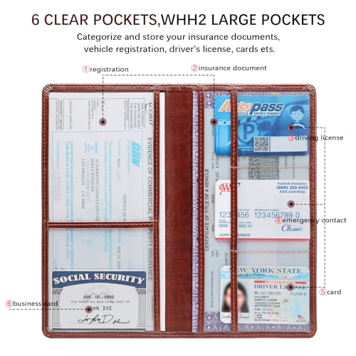 Peisicne Car Registration and Insurance Card Holder for Women Men, Dark Brown Glove Box Paperwork Organizer with Magnetic Buckle for Easy Access and Protect Documents and Various Cards in Vehicle - Image 3